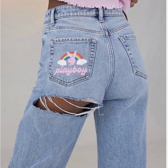 Playboy By PacSun Light Blue Back Slash Boyfriend Jeans - Picture 1 of 10